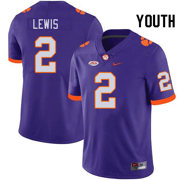 Youth #2 Shelton Lewis Clemson Tigers College Football Jerseys Stitched-Purple